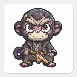 Cute Monkey Samurai Eye-catching Adorable Monkey Square Sticker
