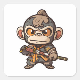 Cute Monkey Samurai Eye-catching Adorable Monkey Square Sticker