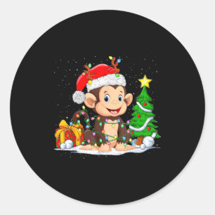 Cute Monkey Santa Christmas Tree Lights Xmas Pajam Classic Round Sticker