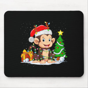 Cute Monkey Santa Christmas Tree Lights Xmas Pajam Mouse Pad