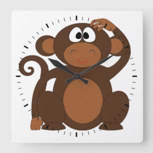 Cute Monkey Square Wall Clock