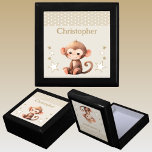 Cute monkey stars add name brown keepsake gift box<br><div class="desc">Keepsake Gift Box for children.
Personalize with a name.
Featuring a cute monkey,  polka dots and stars with the colours brown and white.</div>