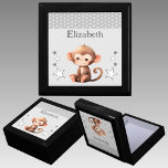 Cute monkey stars add name grey keepsake gift box<br><div class="desc">Keepsake Gift Box for children.
Personalize with a name.
Featuring a cute monkey,  polka dots and stars with the colours grey and white.</div>