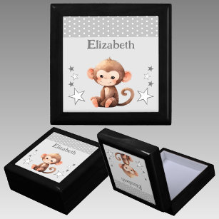 Cute monkey stars add name grey keepsake gift box