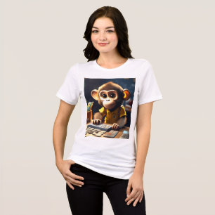 Cute Monkey T-Shirt, using a calculator Tri-Blend Shirt