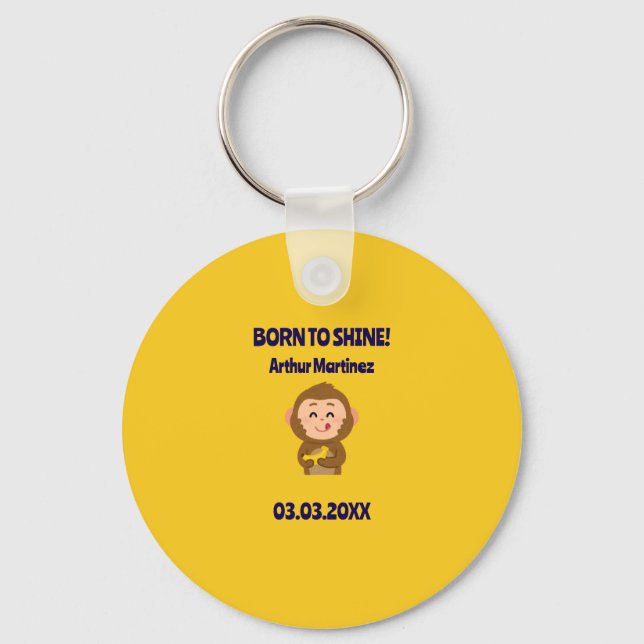 Cute Monkey Theme Boy Baby Shower  Keychain (Front)