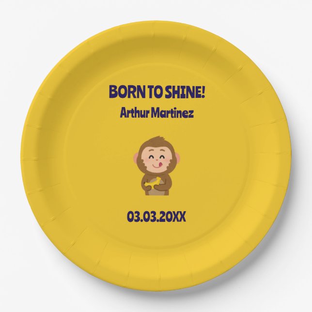 Cute Monkey Theme Boy Baby Shower  Paper Plate (Front)