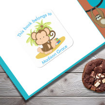 Cute Monkey This Book Belongs To Bookplate