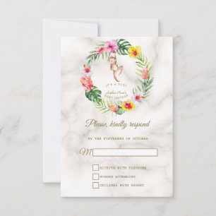 Cute Monkey Tropical Floral Boy Baby Shower RSVP Card