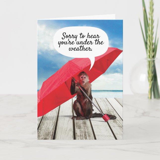 Cute Monkey Under The Weather Get Well Card (Front)