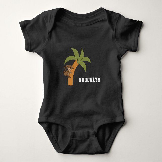 Cute Monkey Unique Boy Personalized Custom Name Baby Bodysuit (Front)