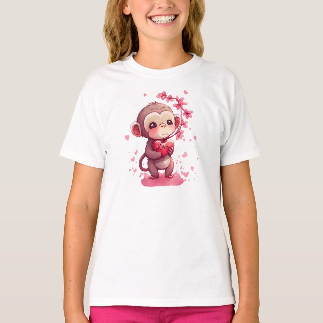 Cute Monkey Valentine's Day T-Shirt (Front)