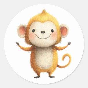 Cute Monkey Watercolor Illustration Minimalist Classic Round Sticker