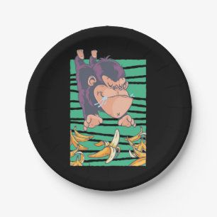 Cute Monkey With Bananas Paper Plate