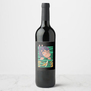 Cute Monkey With Bananas Wine Label