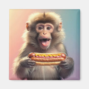 Cute Monkey With Hotdog  Magnet