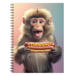 Cute Monkey With Hotdog Notebook