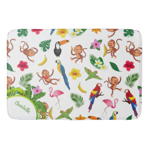 Cute Monkeys and Bananas in Jungle Pattern Bath Mat