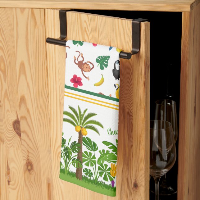 Cute Monkeys and Bananas in Jungle Pattern Kitchen Towel (Thirds Fold)