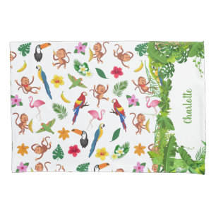 Cute Monkeys and Bananas in Jungle Pattern Pillowcase