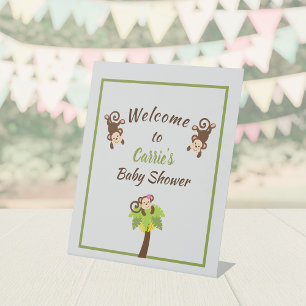 Cute Monkeys Baby Shower Welcome Pedestal Sign
