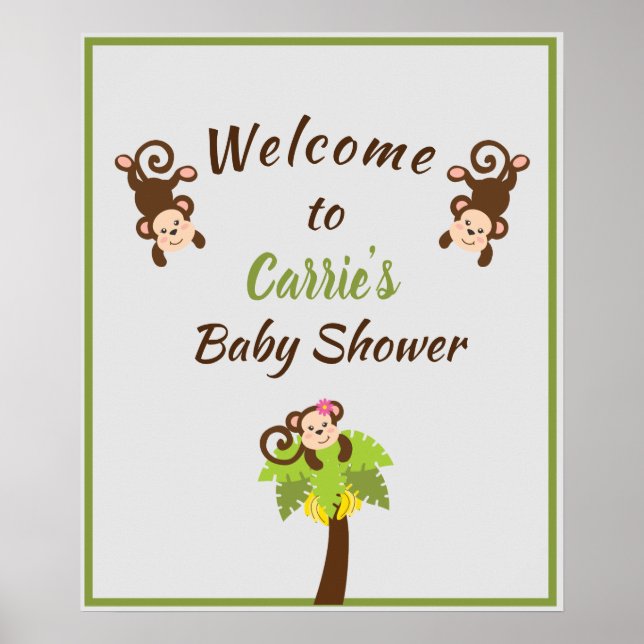 Cute Monkeys Baby Shower Welcome Sign (Front)