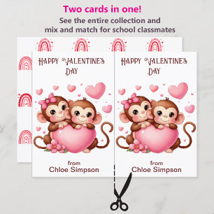 Cute Monkeys Kid's Valentine Party Card