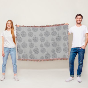 Cute Monochromatic Grey Christmas Balls Pattern  Throw Blanket