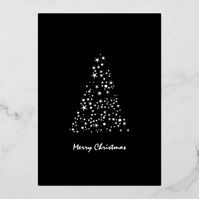 Cute Monochrome Brighty Stars Christmas  Foil Holiday Card (Front)