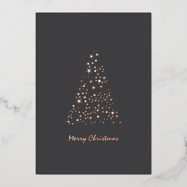 Cute Monochrome Brighty Stars Christmas  Foil Holiday Card (Front)