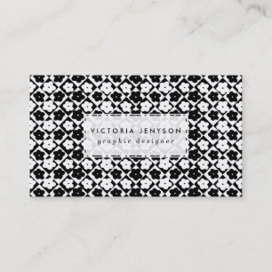 Cute Monochrome Flowers Diamond Geometric Pattern Business Card