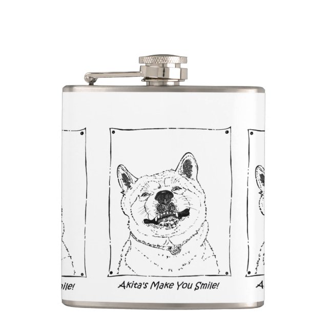 cute monochrome picture of funny dog smiling hip flask (Front)