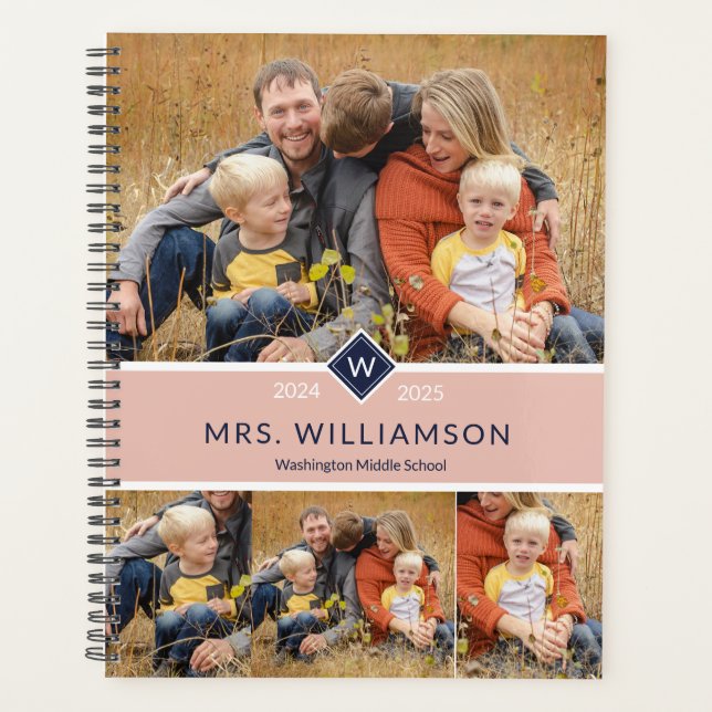 Cute Monogram And Photo Teacher Planner (Front)