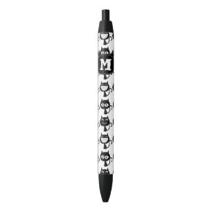 Cute Monogram Black Cat Expressions Pattern Black Ink Pen
