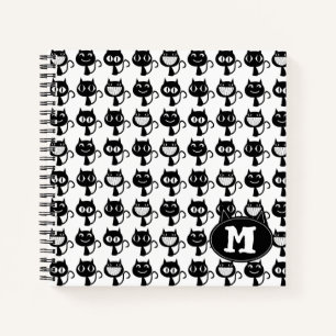 Cute Monogram Black Cat Expressions Pattern Notebook
