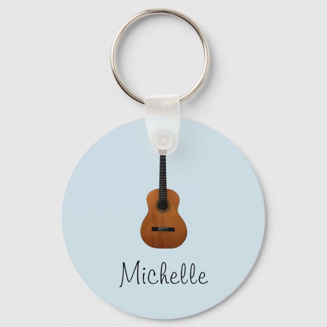 Cute Monogram Blue Music Guitar Keychain (Front)