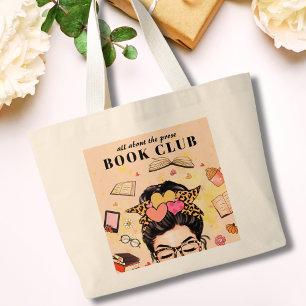 Cute Monogram Book Club Large Tote Bag