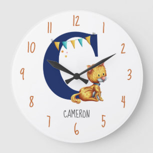 Cute Monogram Cat Nursery Large Clock