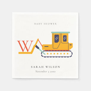 Cute Monogram Construction Fork Lift Baby Shower Napkin