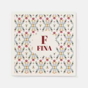 cute monogram custom Scandinavian folk art floral Napkin