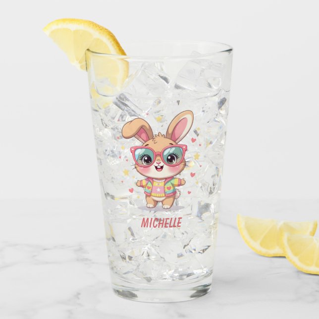 Cute monogram girly bunny wearing glasses (Front Ice)
