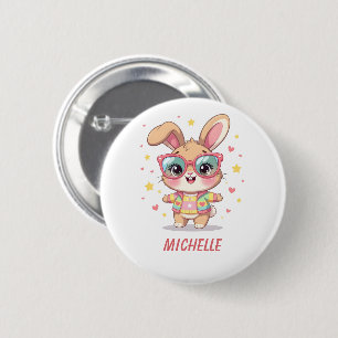 Cute monogram girly bunny wearing glasses 2 inch round button