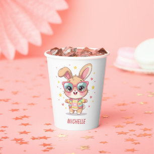 Cute monogram girly bunny wearing glasses paper cups