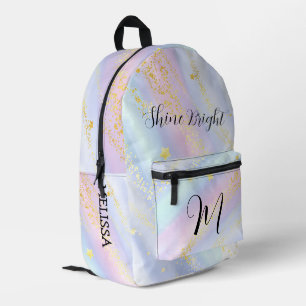 Cute Monogram Glitter Stars for Girls School Printed Backpack