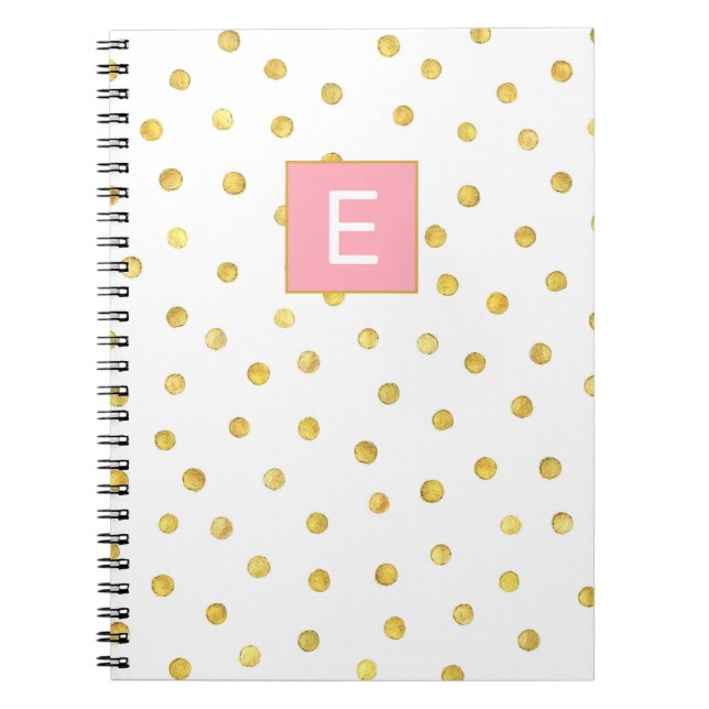 Cute Monogram Initial Girly Pink Gold Dot Pattern Notebook (Front)