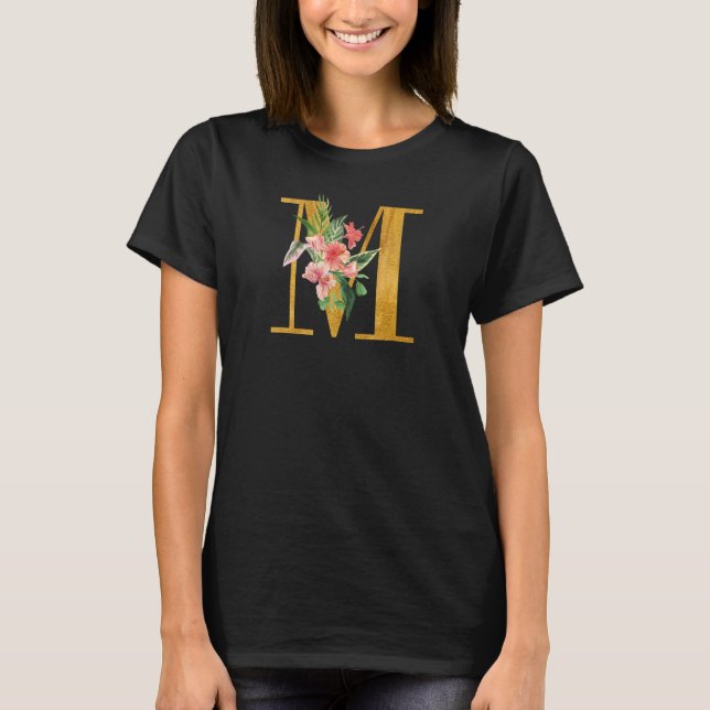 Cute Monogram Initial Letters Flowers Capital M T-Shirt (Front)
