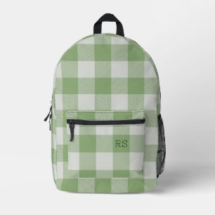 Cute Monogram Initials Green Gingham Buffalo Check Printed Backpack