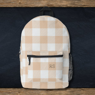 Cute Monogram Initials Peach Gingham Buffalo Check Printed Backpack
