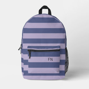 Cute Monogram Initials & Purple Stripes Printed Backpack