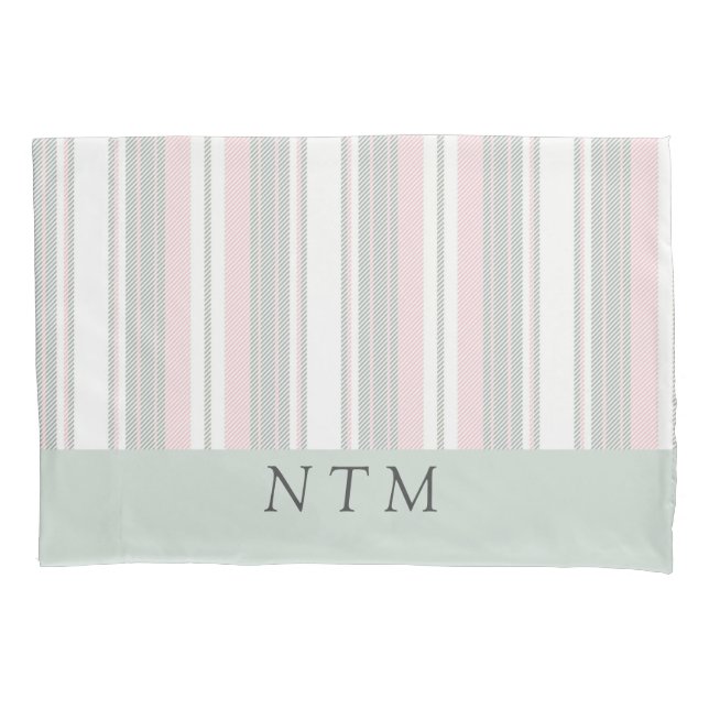 Cute monogram initials stripes retro pink  pillowcase (Front)